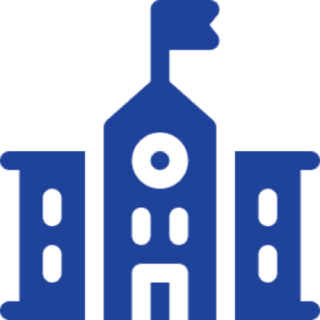 Iconic blue emblem of a classical government building with pillars and a dome.
