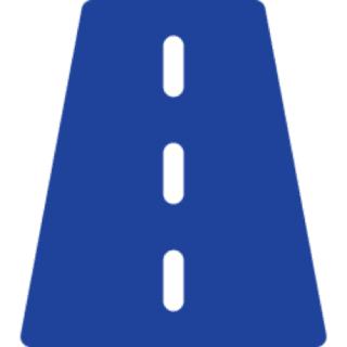 A simple graphic of a blue road with dashed center lines.