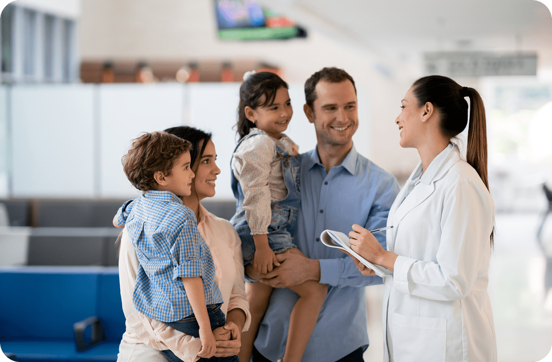 Family consulting with a doctor in hospital.