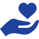 Hand holding blue heart on black background.