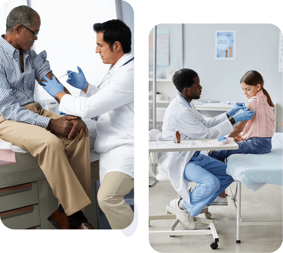 Doctors administering vaccines to patients.