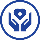 Hands holding heart with medical cross.